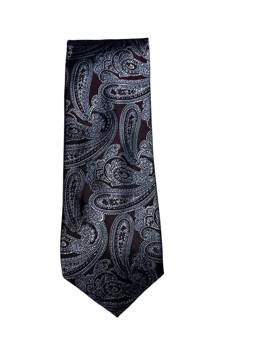Pronto Uomo Platinum Maroon Silver Presley Pattern Silk Tie